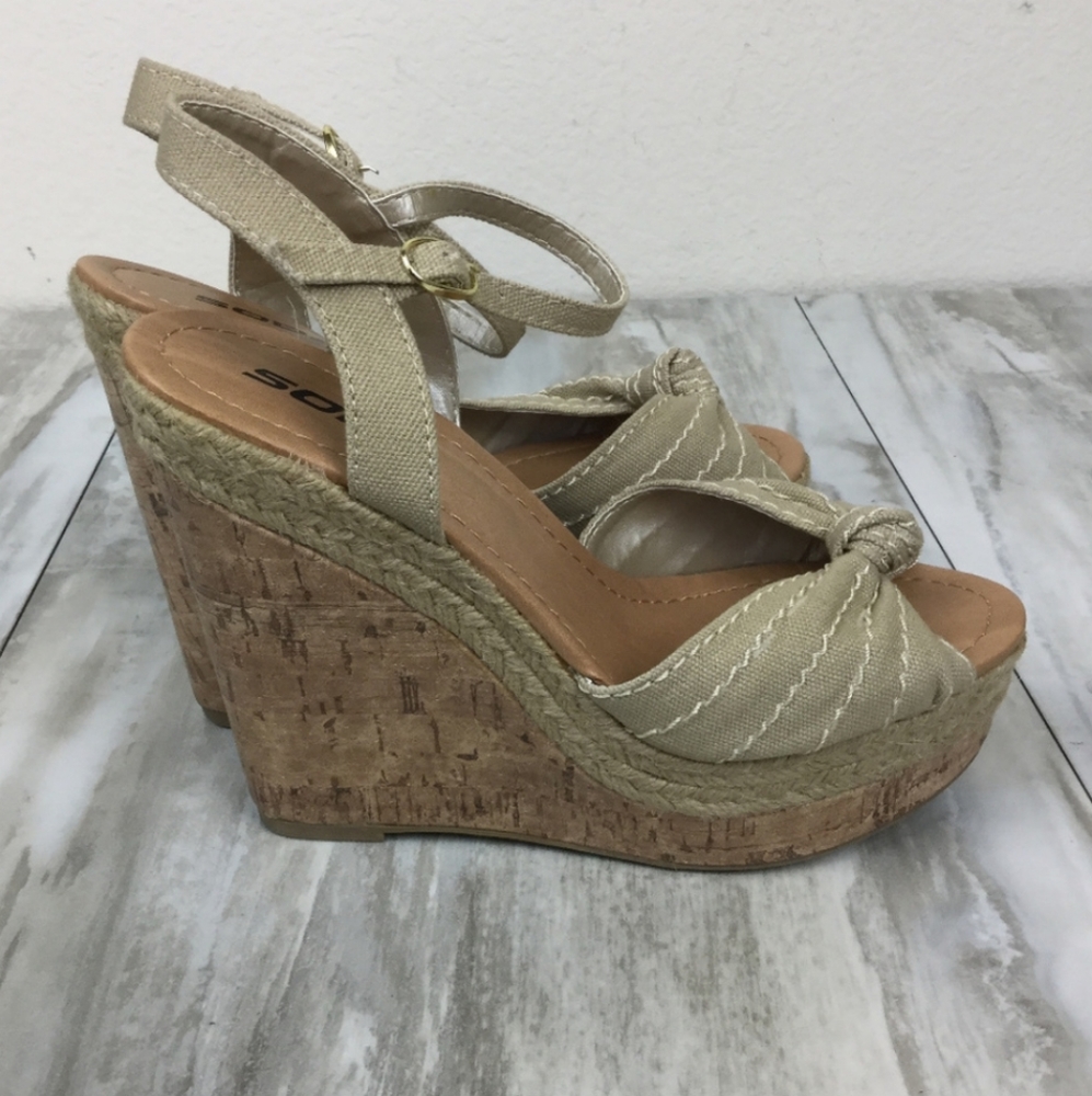 Soda 4" Espadrille Wrapped Cork Wedge Open-Toe Bo… - image 7